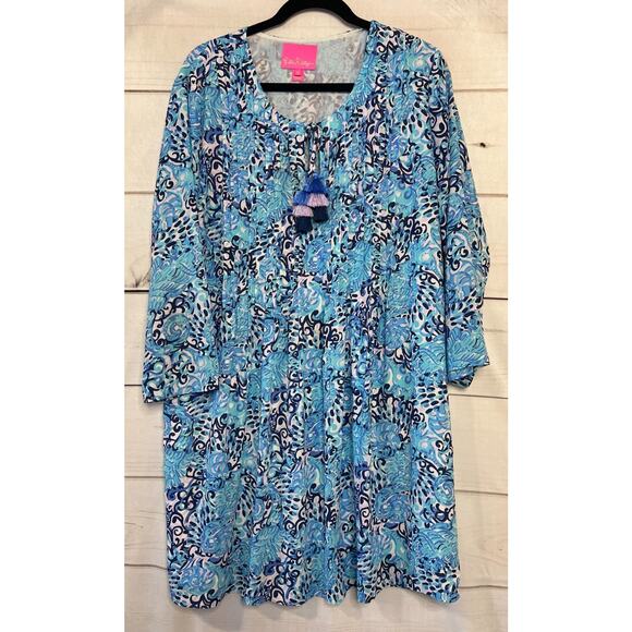Lilly Pulitzer Dresses & Skirts - Lilly Pulitzer Size XL Long Sleeve Dress Tassels Blue Dressy Cute Preppy